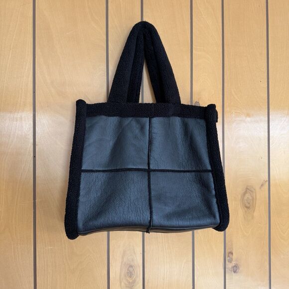 Anthropologie Lamarque Zoey Sherpa Fleece Leather Tote In Black Shoulder Bag - Picture 2 of 10